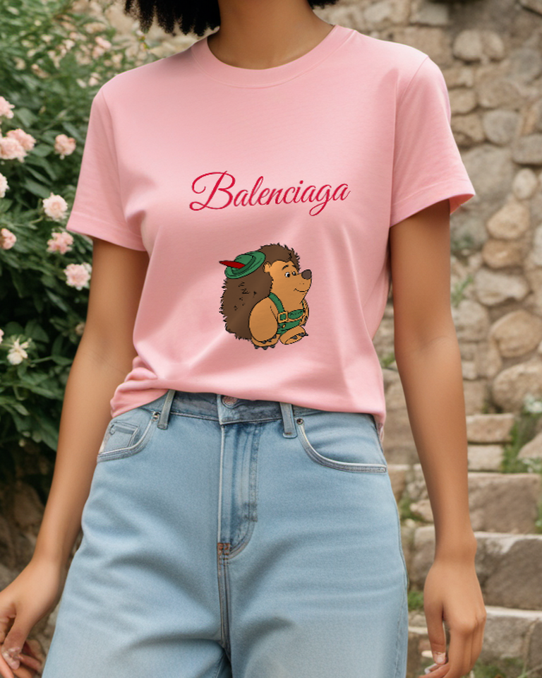 Blush Pink Green Outfit Hedgehog Graphic T-Shirt - styled view 3