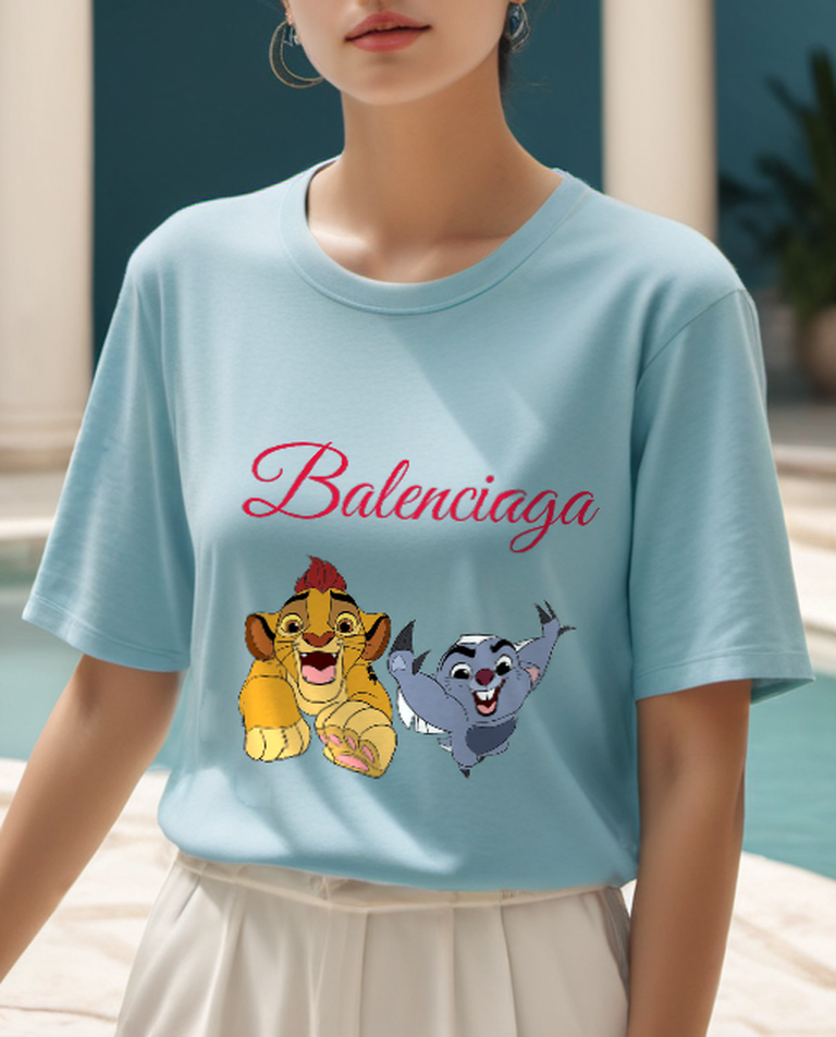 Sky Blue Two Playful Cub Faces Graphic T-Shirt - styled view 1