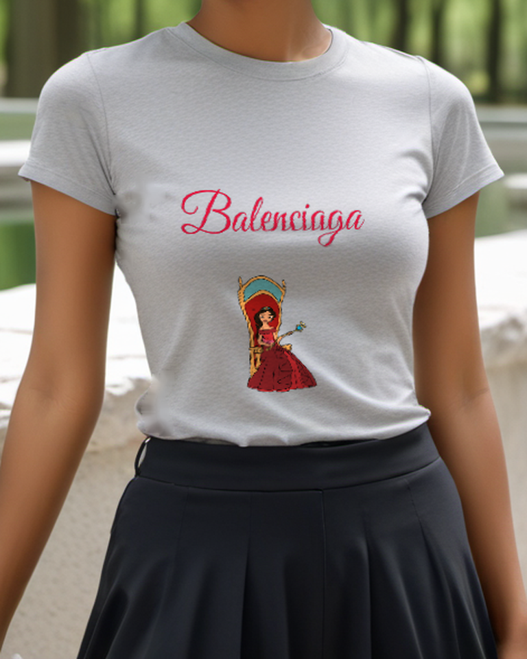 Light Gray Red Gown Throne Portrait Graphic T-Shirt - styled view 3