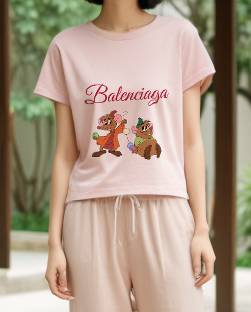 Blush Pink Two Helpful Mice Graphic T-Shirt - styled view 1