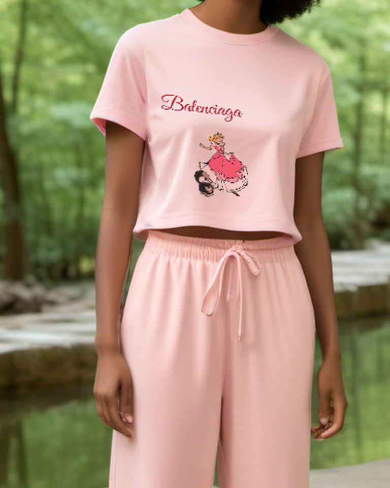 Blush Pink Pink Princess and Black Cat Graphic T-Shirt - styled view 5
