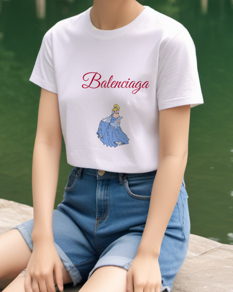 White Blue Gown Turning Step Graphic T-Shirt - styled view 3