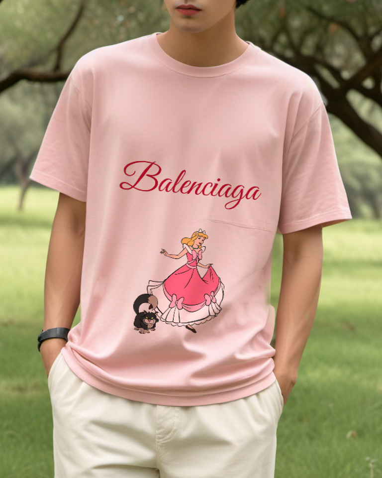Blush Pink Pink Princess and Black Cat Graphic T-Shirt - styled view 2