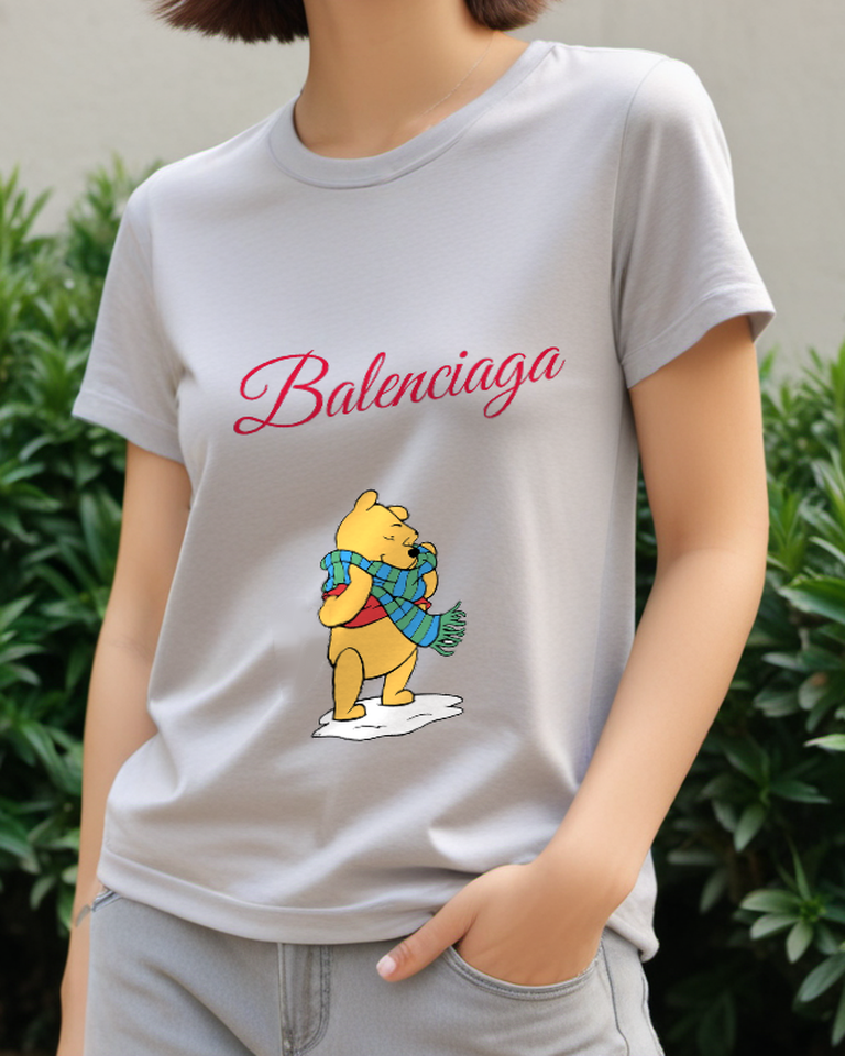 Light Gray Scarf Wearing Skating Bear Graphic T-Shirt - styled view 3