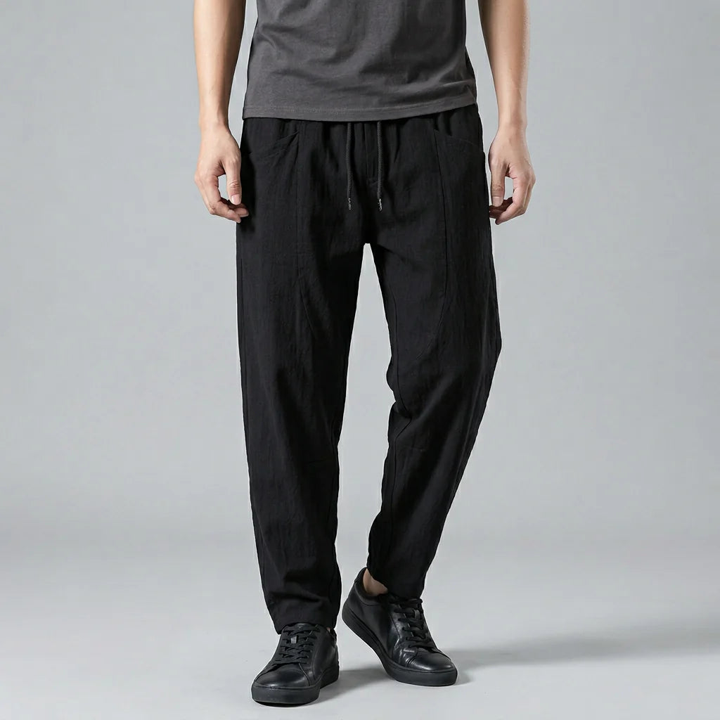 Herrenhose mit elastischem Bund, Kordelzug und verkürzter Beinlänge