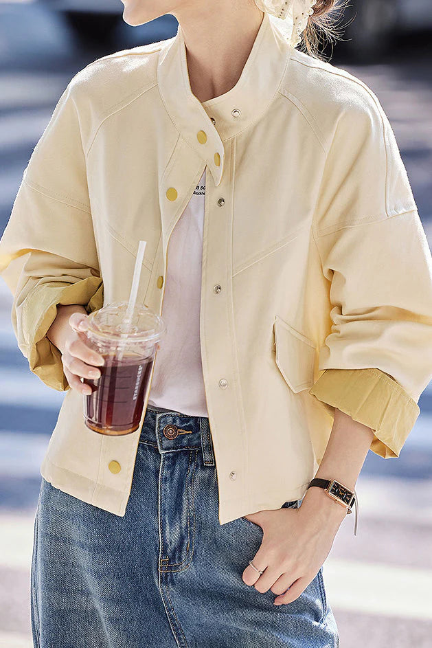 Lässige, vielseitige Color-Block-Jacke mit Kordelzug