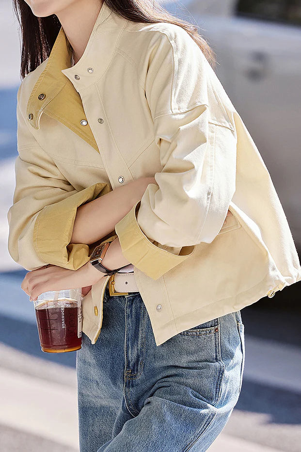 Lässige, vielseitige Color-Block-Jacke mit Kordelzug