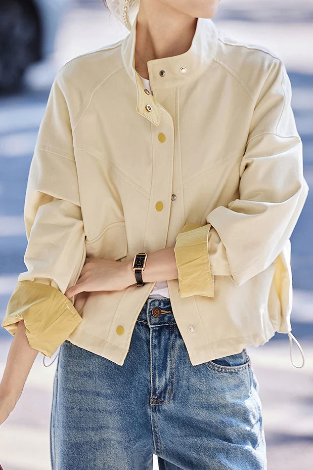 Lässige, vielseitige Color-Block-Jacke mit Kordelzug