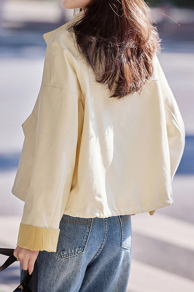 Lässige, vielseitige Color-Block-Jacke mit Kordelzug