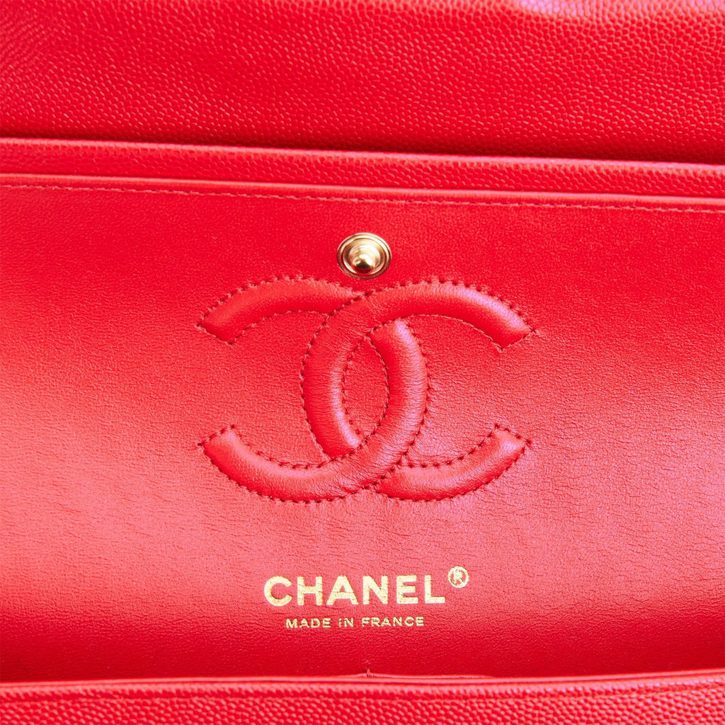 Small Classic Double Flap Red Caviar Light Gold Hardware