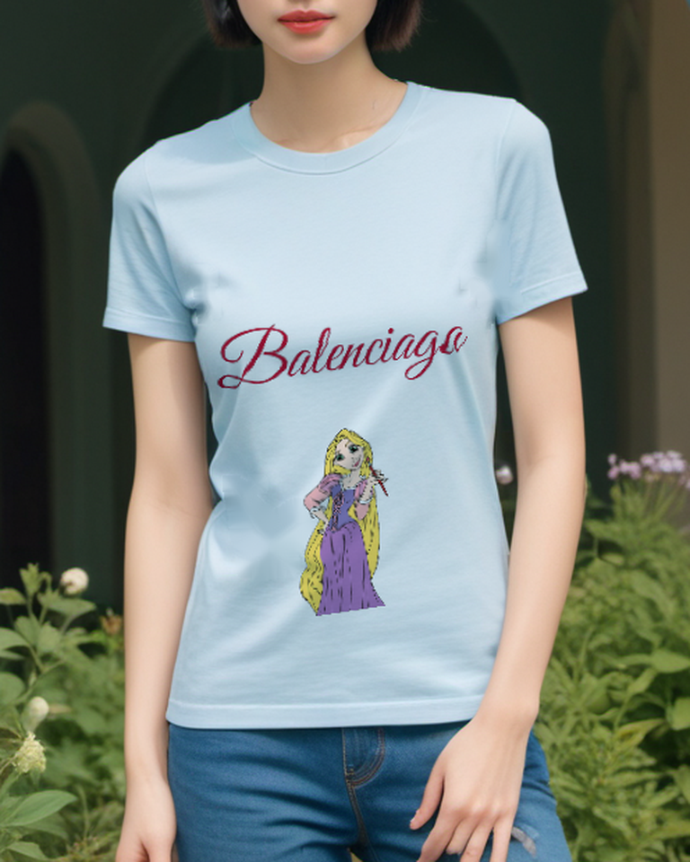 Sky Blue Long Haired Violet Princess Graphic T-Shirt - styled view 5