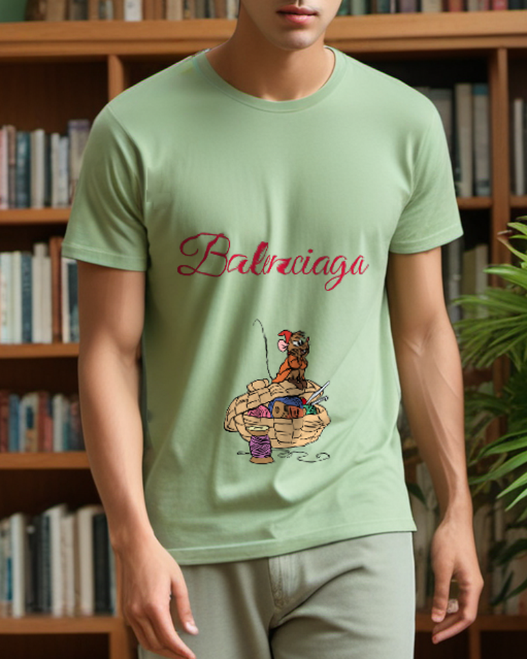 Sage Green Mouse Sewing Basket Graphic T-Shirt - styled view 3