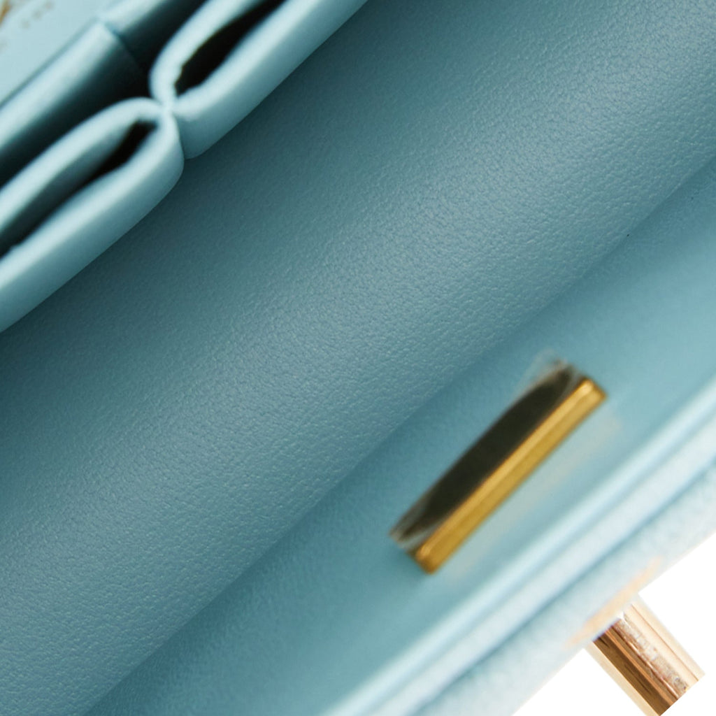 Medium Classic Double Flap Bag Blue Quilted Caviar Light Gold Hardware