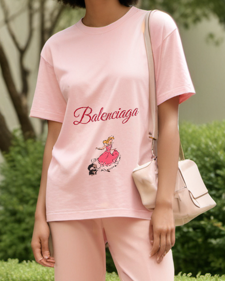 Blush Pink Pink Princess and Black Cat Graphic T-Shirt - styled view 1