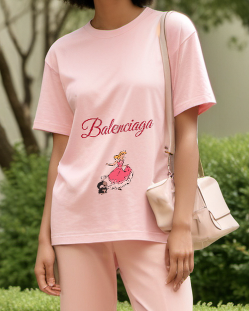 Blush Pink Pink Princess and Black Cat Graphic T-Shirt - styled view 1