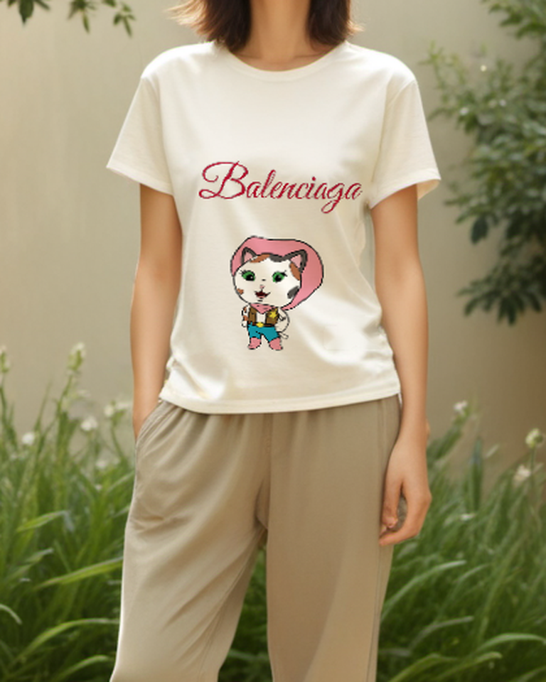 Ivory Pink Hood Kitten Graphic T-Shirt - styled view 5