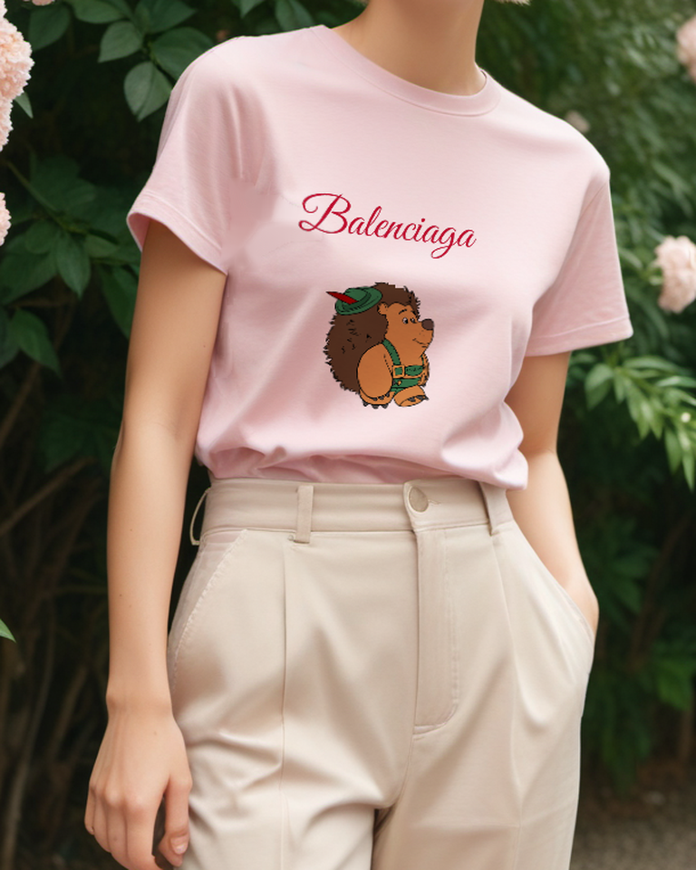 Blush Pink Green Outfit Hedgehog Graphic T-Shirt - styled view 1