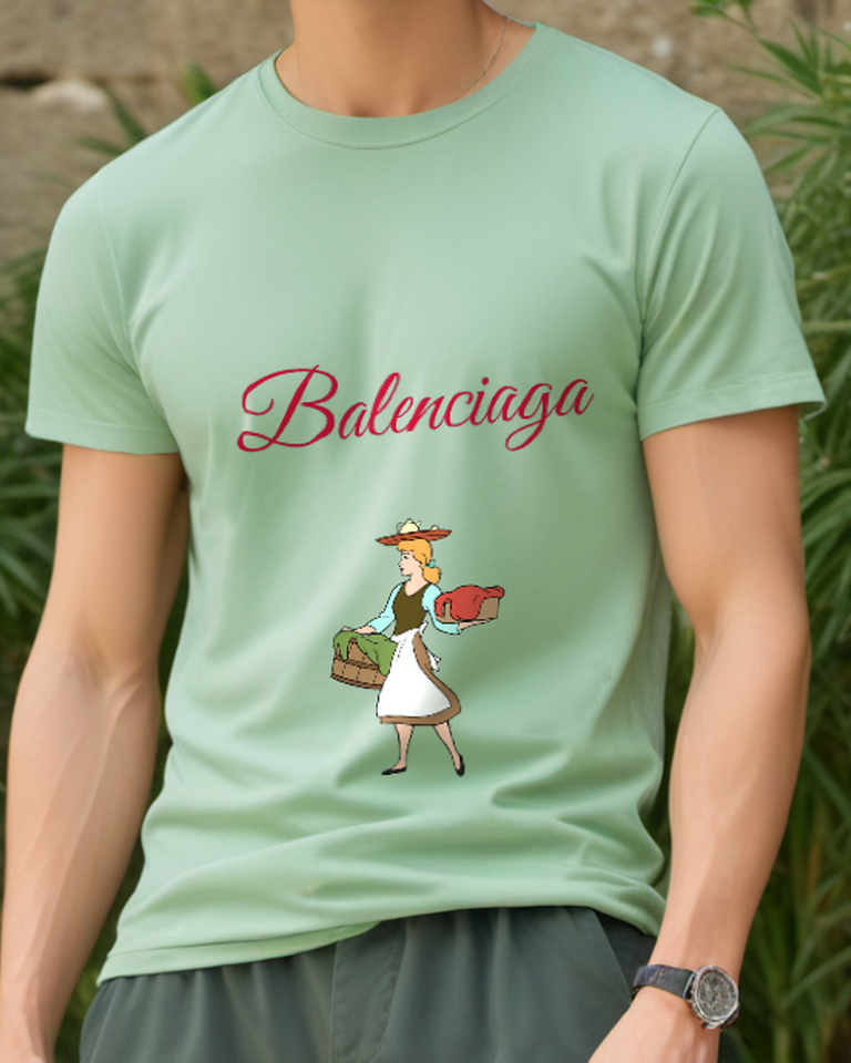 Sage Green Basket Carrying Red Hat Woman Graphic T-Shirt - styled view 1