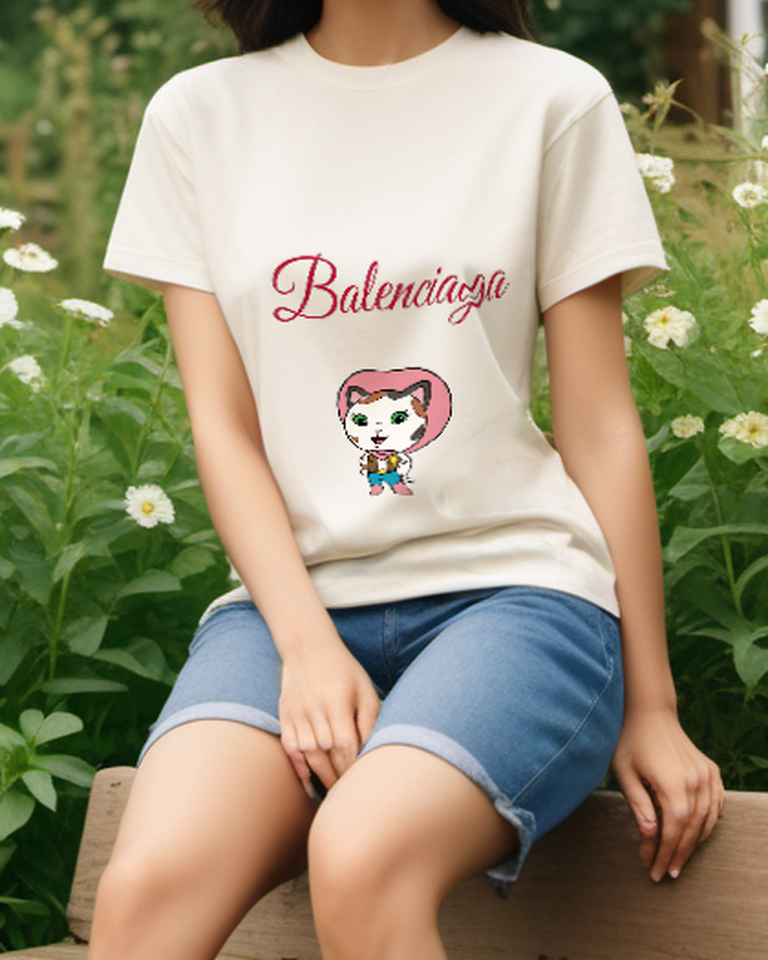 Ivory Pink Hood Kitten Graphic T-Shirt - styled view 3