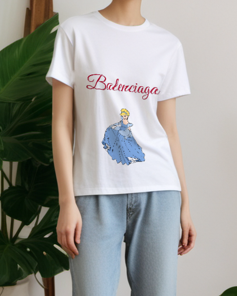 White Blue Gown Turning Step Graphic T-Shirt - styled view 1