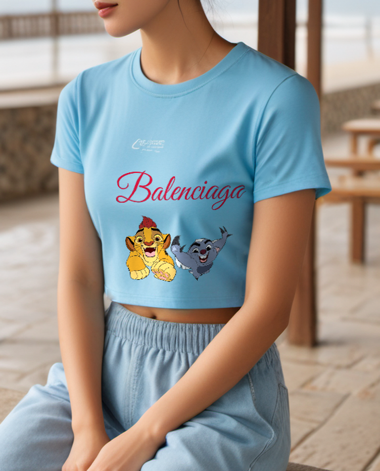 Sky Blue Two Playful Cub Faces Graphic T-Shirt - styled view 5