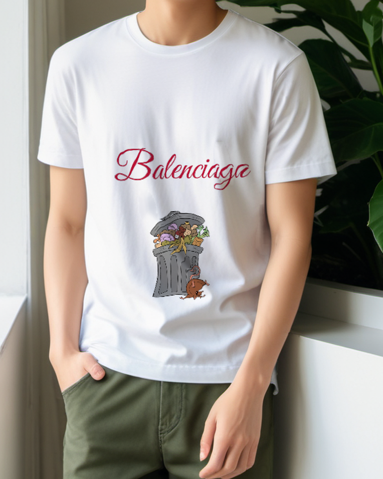 White Trash Can Cartoon Hideout Graphic T-Shirt - styled view 3