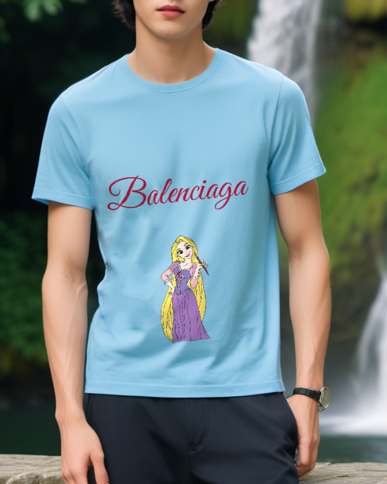 Sky Blue Long Haired Violet Princess Graphic T-Shirt - styled view 4