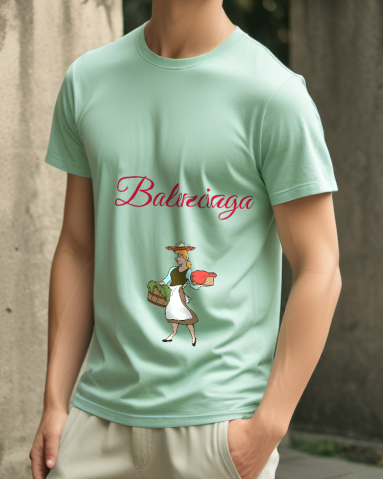 Sage Green Basket Carrying Red Hat Woman Graphic T-Shirt - styled view 3