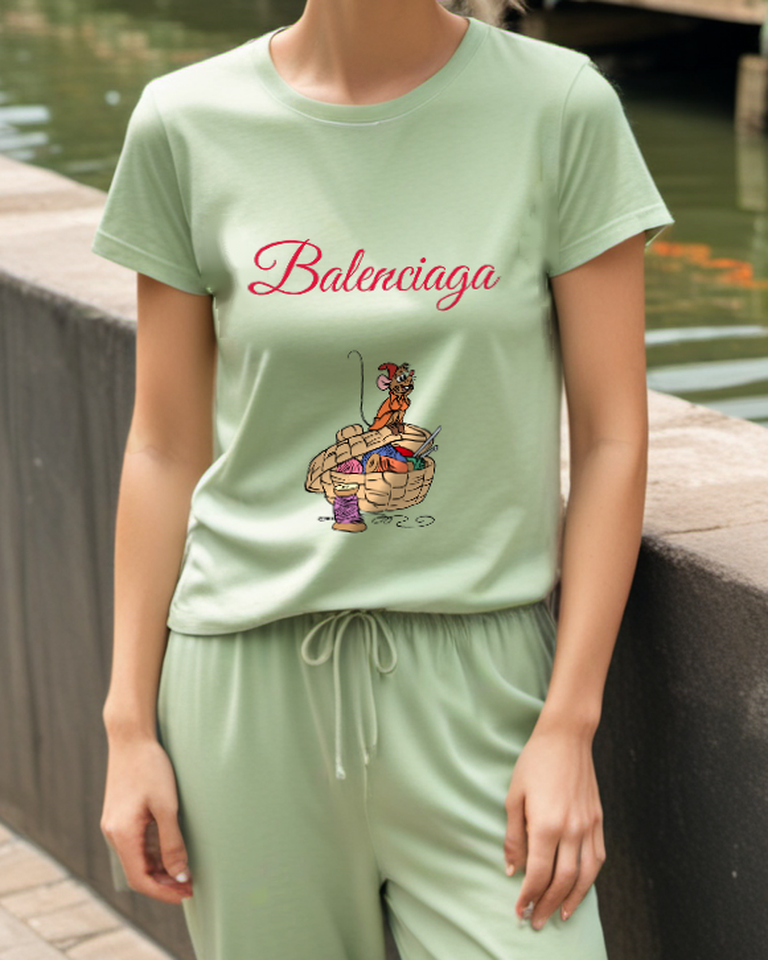 Sage Green Mouse Sewing Basket Graphic T-Shirt - styled view 4