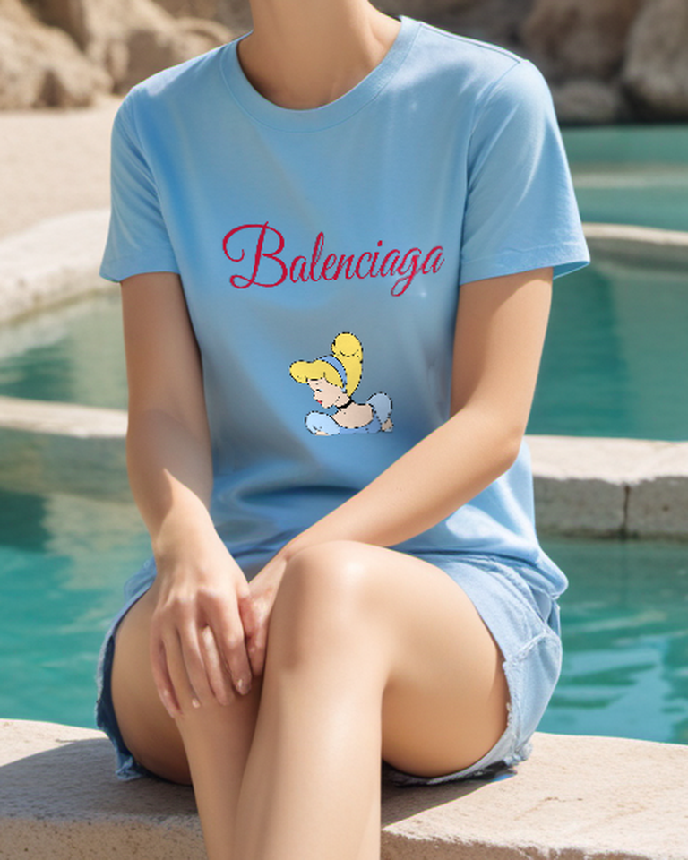 Sky Blue Blonde Blue Gown Profile Graphic T-Shirt - styled view 3