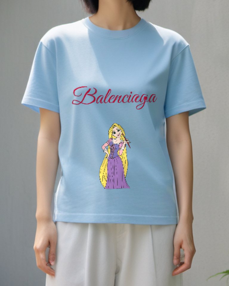 Sky Blue Long Haired Violet Princess Graphic T-Shirt - styled view 3