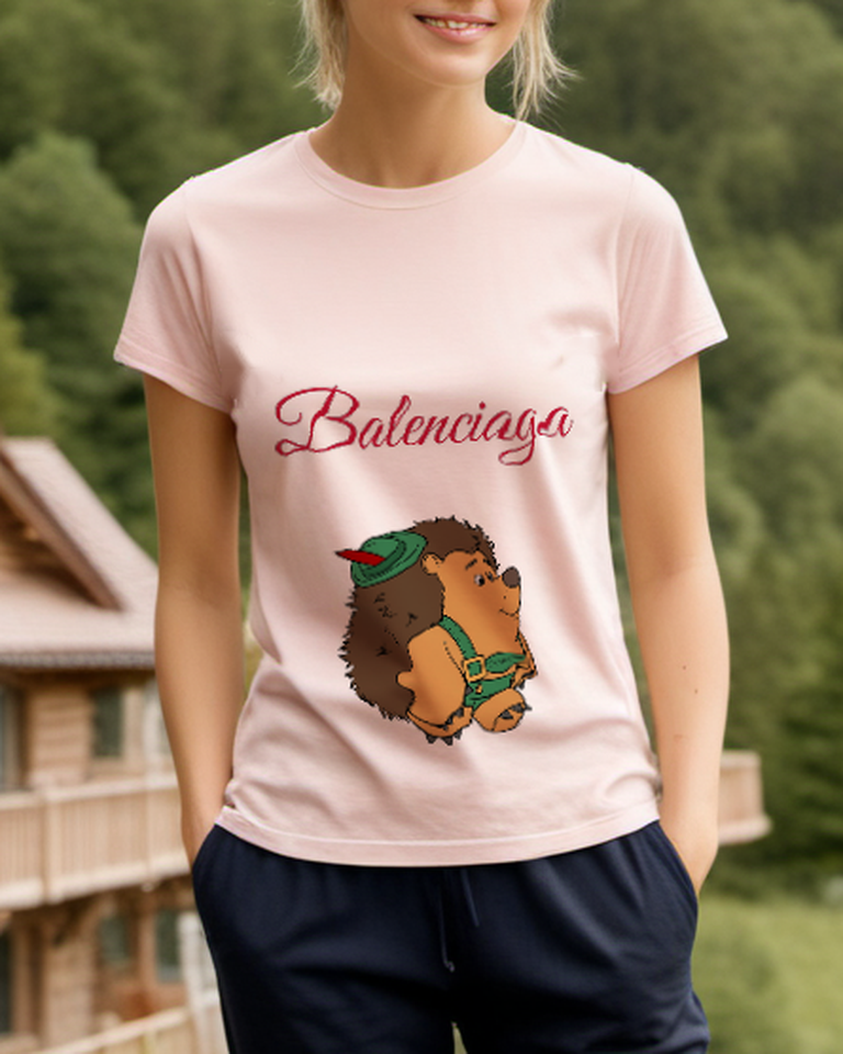 Blush Pink Green Outfit Hedgehog Graphic T-Shirt - styled view 5
