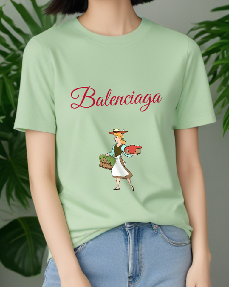Sage Green Basket Carrying Red Hat Woman Graphic T-Shirt - styled view 4