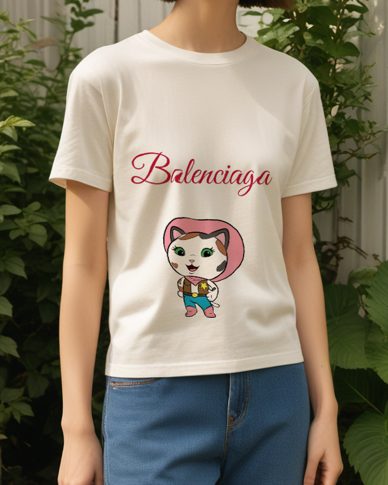 Ivory Pink Hood Kitten Graphic T-Shirt - styled view 1