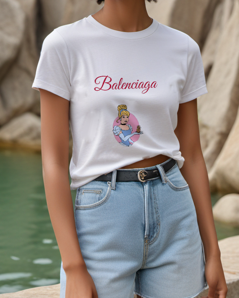 Light Gray Princess and Bird Cameo Graphic T-Shirt - styled view 3