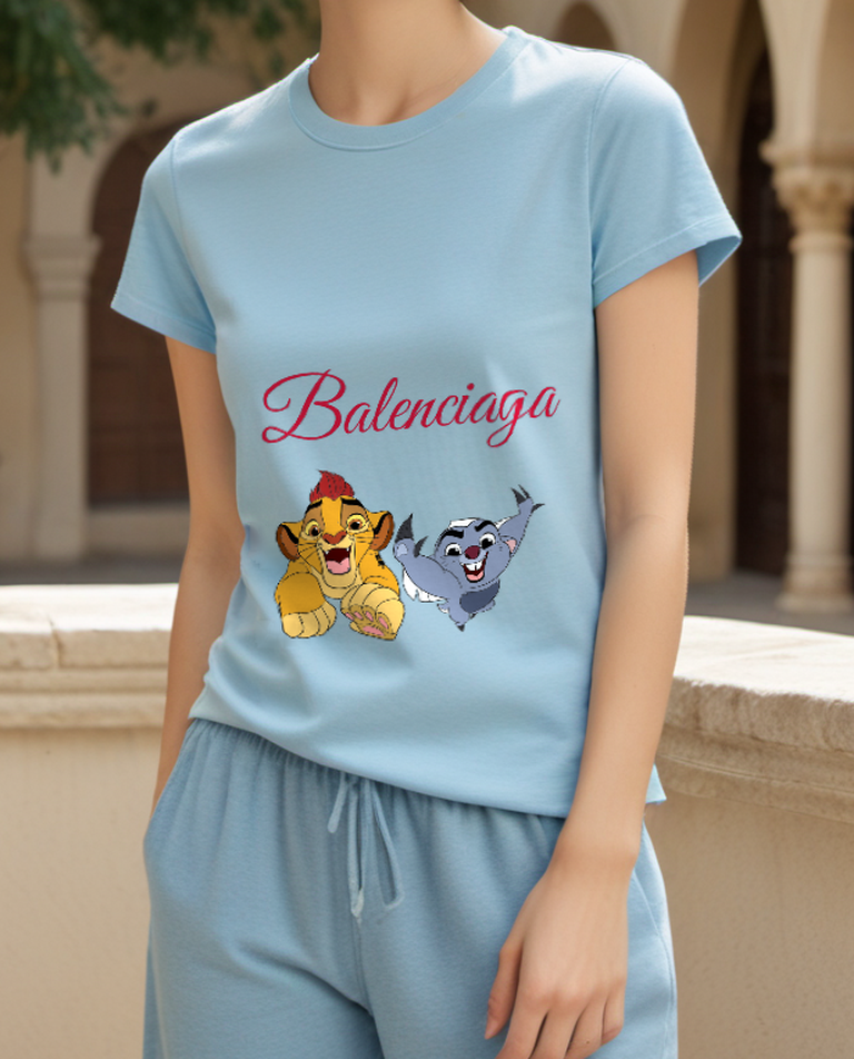 Sky Blue Two Playful Cub Faces Graphic T-Shirt - styled view 3