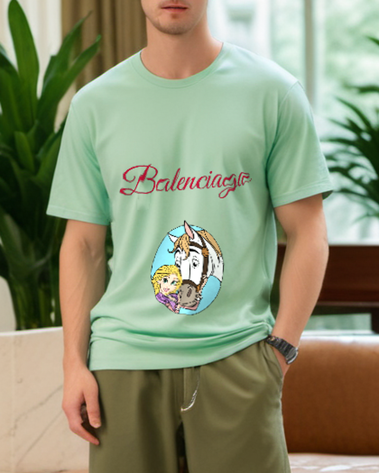 Sage Green Princess and Horse Circle Graphic T-Shirt - styled view 5