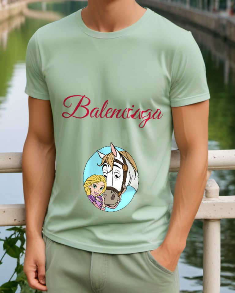 Sage Green Princess and Horse Circle Graphic T-Shirt - styled view 1