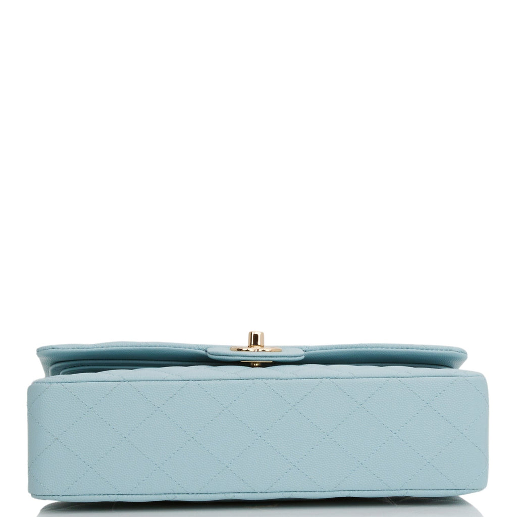 Medium Classic Double Flap Bag Blue Quilted Caviar Light Gold Hardware