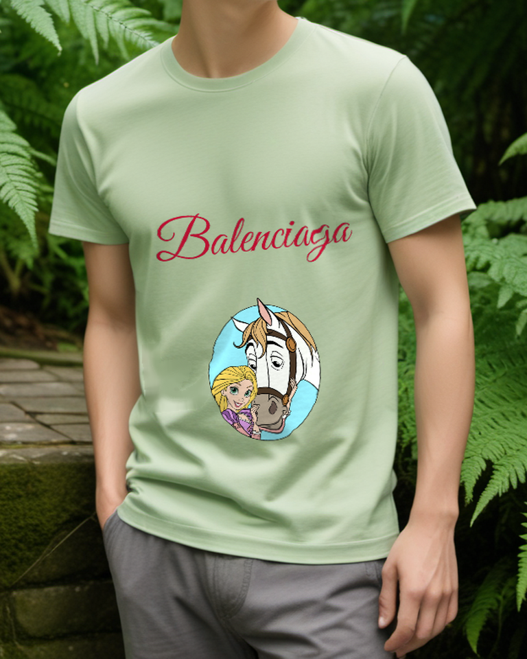 Sage Green Princess and Horse Circle Graphic T-Shirt - styled view 3