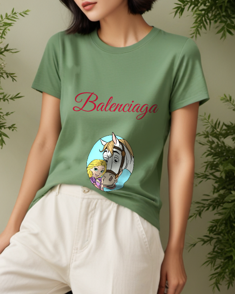 Sage Green Princess and Horse Circle Graphic T-Shirt - styled view 4