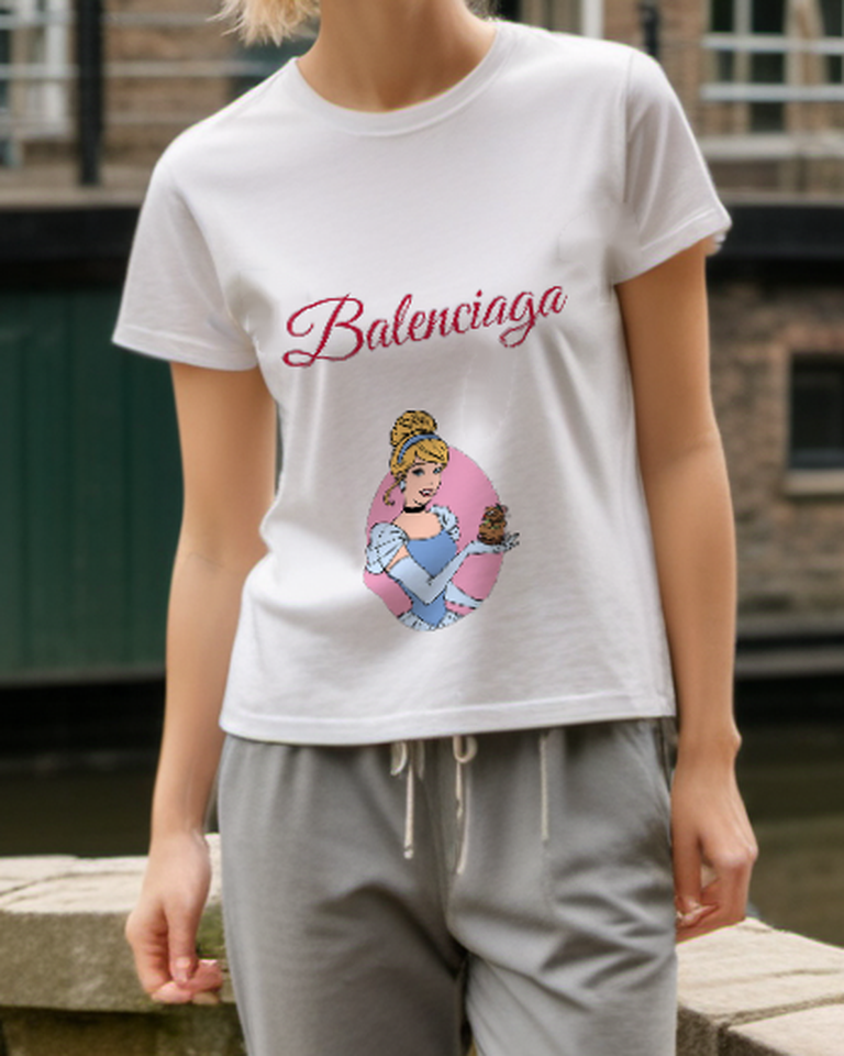 Light Gray Princess and Bird Cameo Graphic T-Shirt - styled view 1