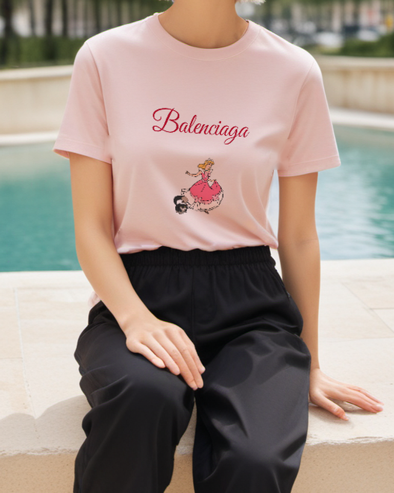 Blush Pink Pink Princess and Black Cat Graphic T-Shirt - styled view 3