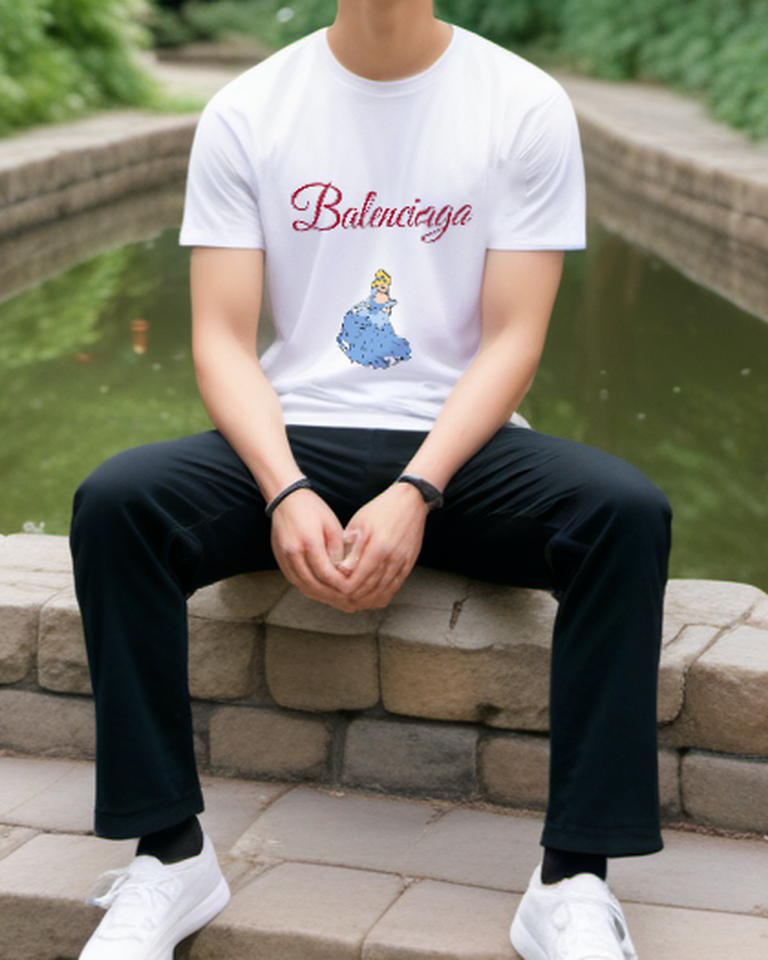 White Blue Gown Turning Step Graphic T-Shirt - styled view 4