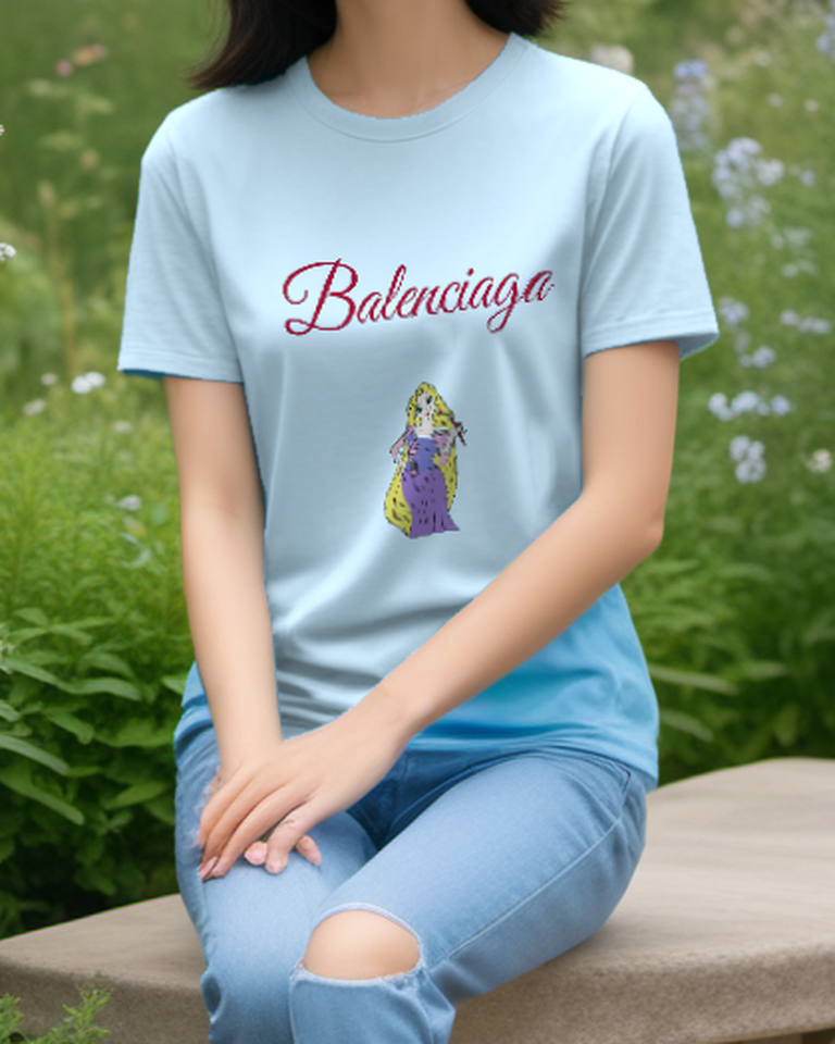 Sky Blue Long Haired Violet Princess Graphic T-Shirt - styled view 1